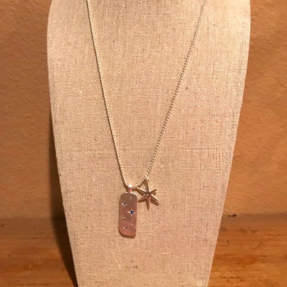 Lucky Brand Bright Silver Toned Necklace with 2 Pendants--NWT!